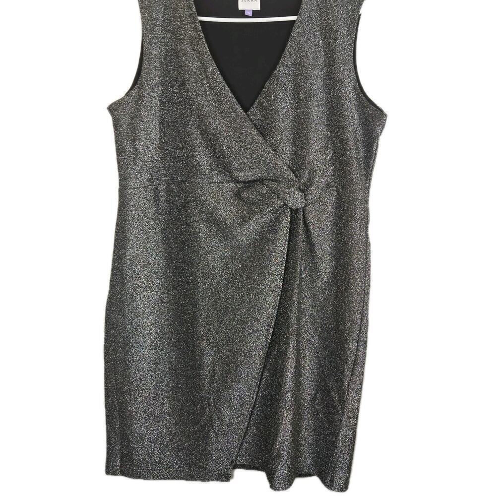 SERRA XL Womens Metallic Silver & Black Sleeveless STRETCH Mini Dress Glam Moto